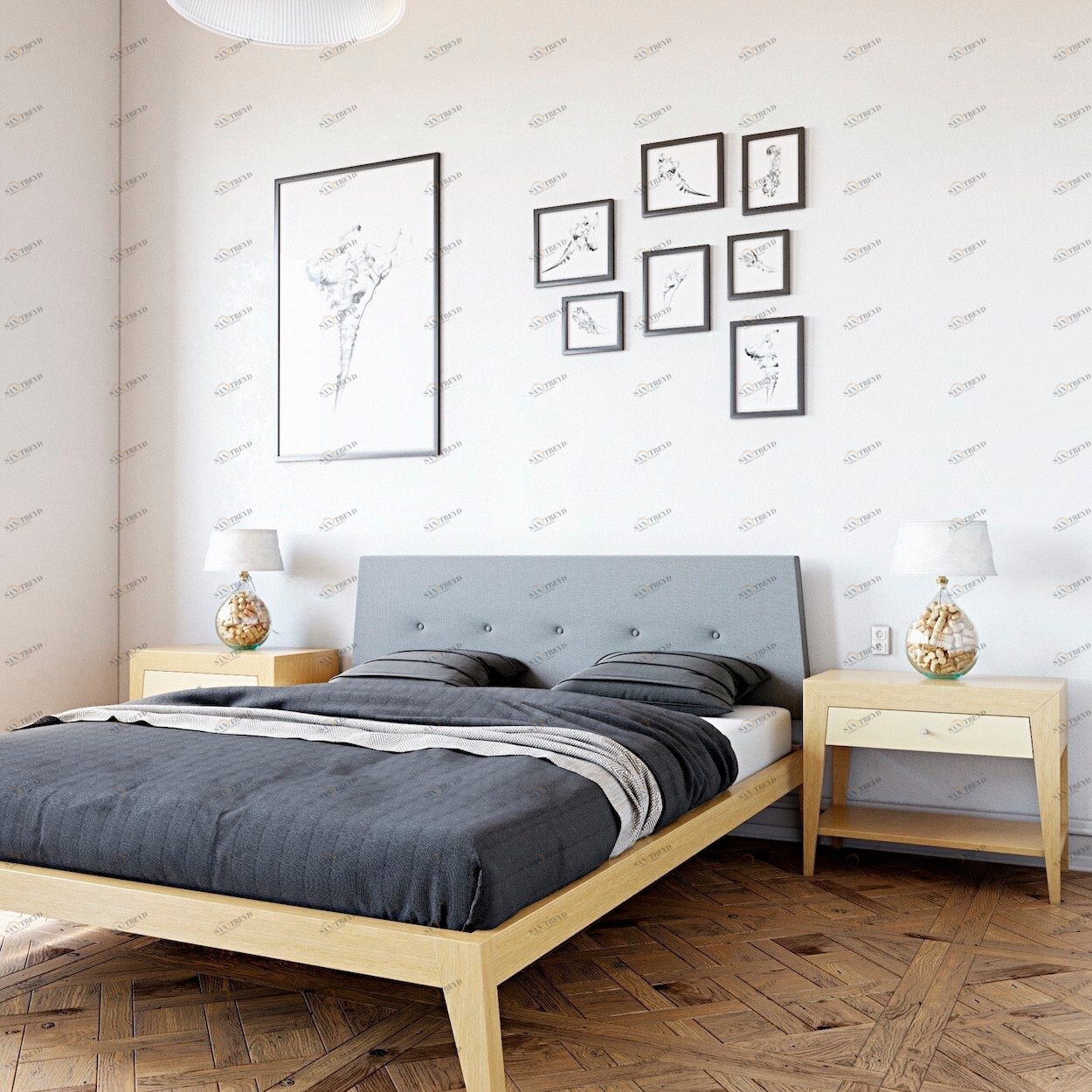Кровать двуспальная с мягким изголовьем 160x200 светло-коричневая Fly Soft BRAGIN DESIGN ДИЗАЙНЕРСКИЕ 256405 Голубой;молочный 