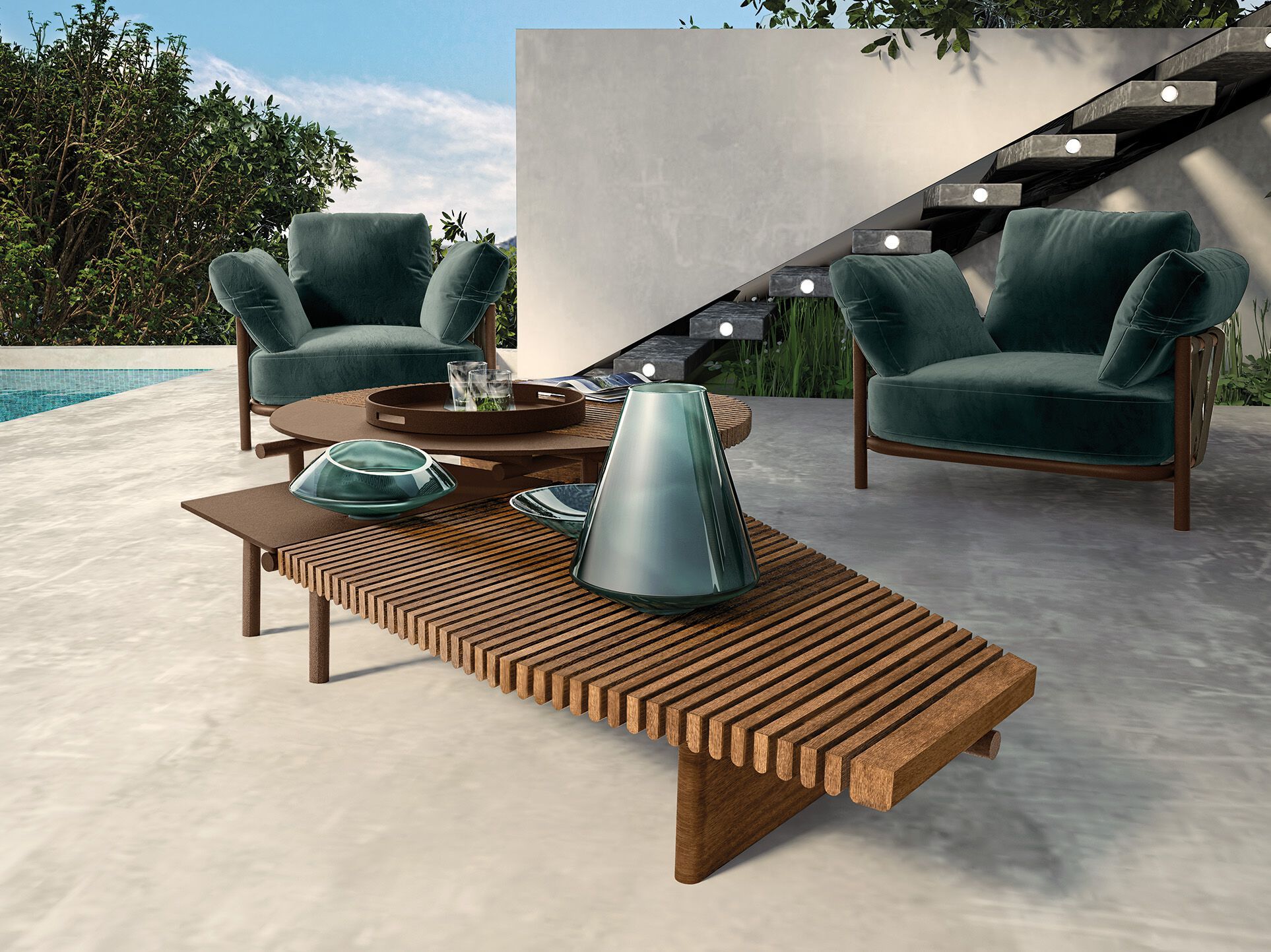 Стальной и деревянный низкий круглый садовый столик Arketipo TALAMONE ARCH-00043978 - Вид №4