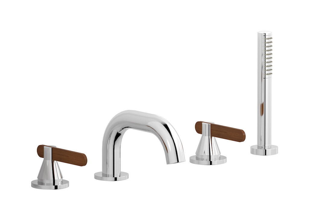 Смеситель на бортик ванной на 4 отверстий с дивертером и душевым гарнитуром. WE ARE IB ol394on Chrome Soho