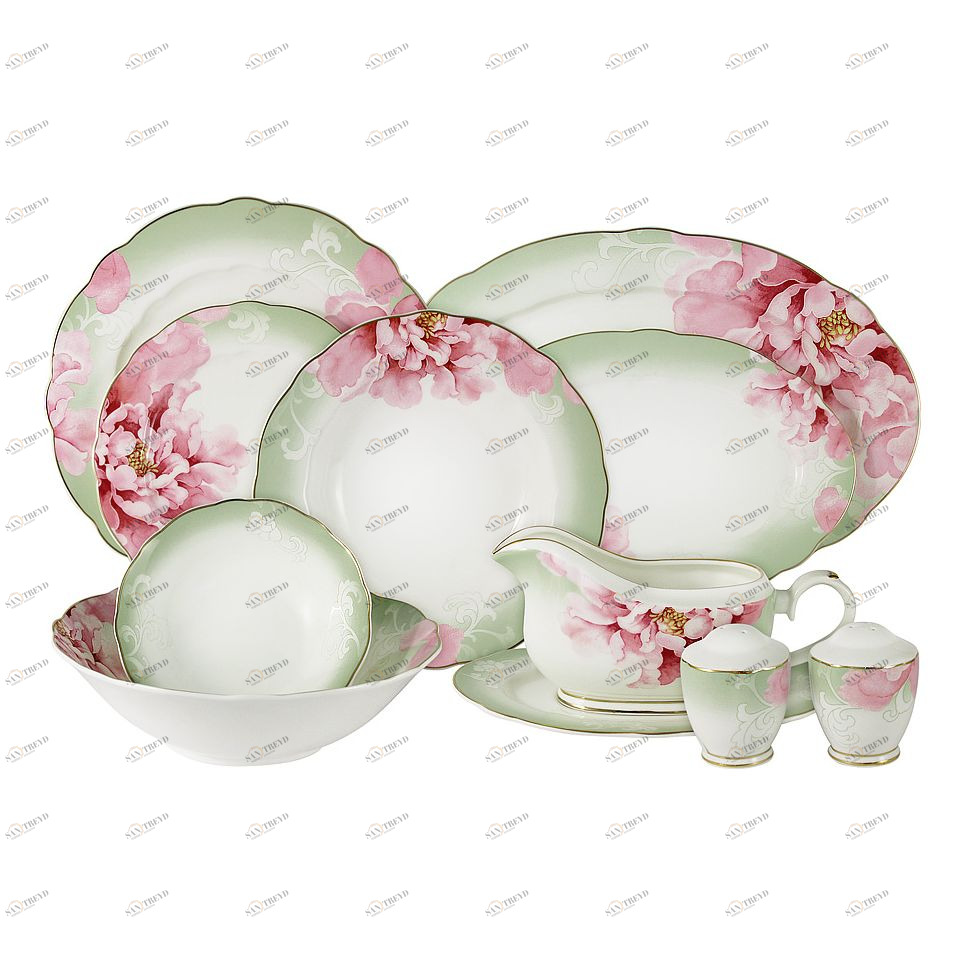 Сервиз обеденный фарфоровый белый с розовым на 6 персон, 27 предметов "Заря" ANNA LAFARG EMILY ЗАРЯ 00-3946652 Белый;розовый 