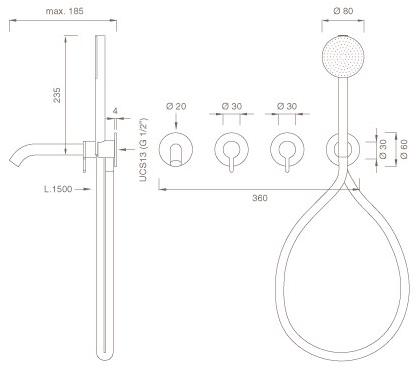 Ceadesign Настенный комплект из 2 смесителей для ванны с ручным душем Innovo Inv 58h - Вид №1