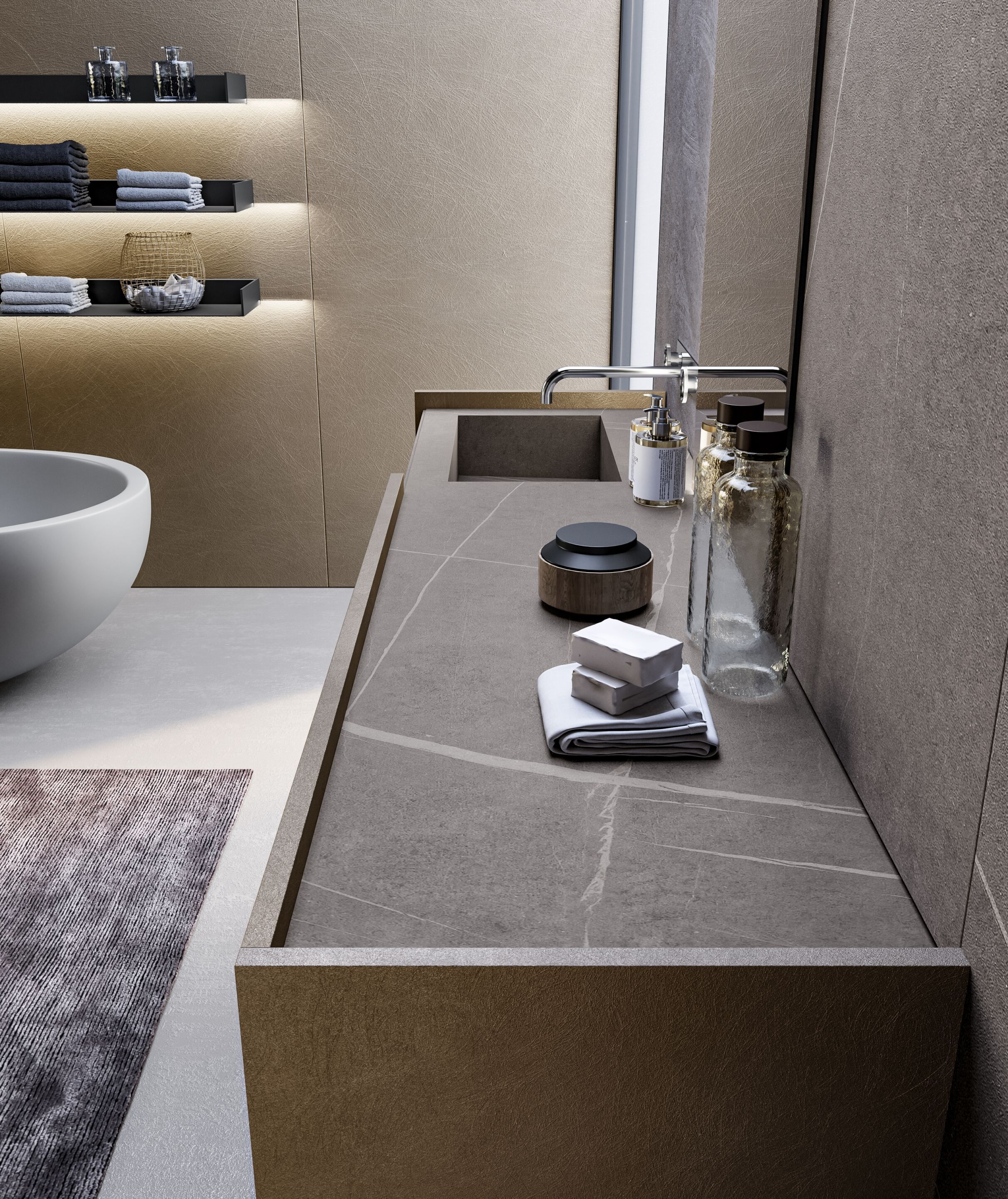 Шкаф для раковины из керамогранита с выдвижными ящиками и зеркалом Birex Major ARCH-00080476 - Вид №3