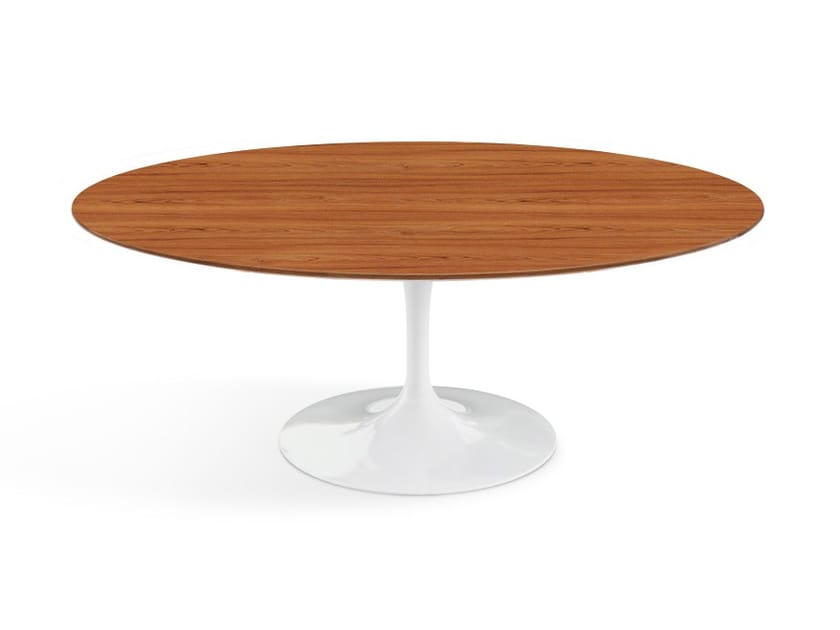 Овальный журнальный столик с деревянной столешницей и алюминиевым основанием Knoll Тюльпан ARCH-00056087