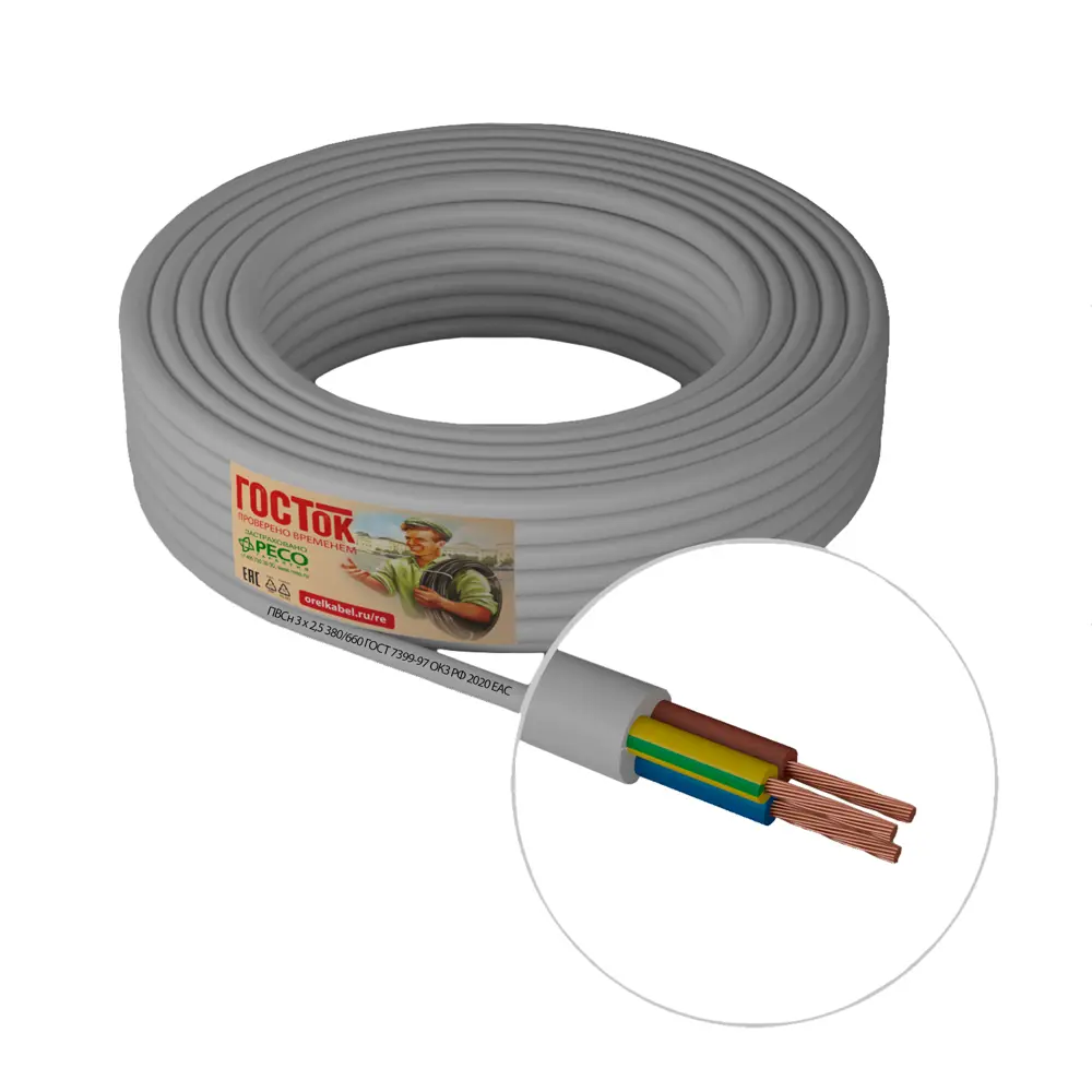 Провод Камит ПВС 3x2.5 на отрез ГОСТ цвет белый STLM-2112898 - Вид №1