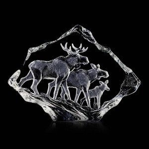 33636 Скульптура из прозрачного хрусталя "Семья лосей", 255/185 мм. Maleras