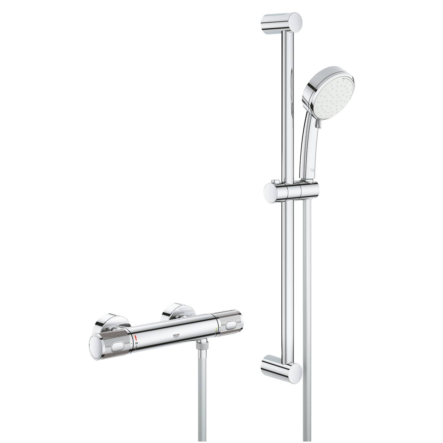 Термостат для душа GROHE Grohtherm 1000 Performance, внешний монтаж 1/2", хром + Душевой гарнитур Tempesta Cosmopolitan 100, 2 режима, душевая штанга 600 мм (34783000)