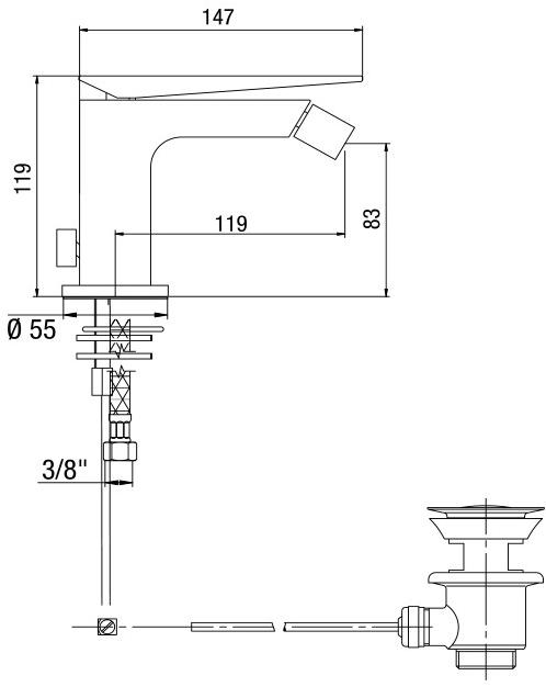 0AM00094JA00 Beam Смеситель для биде с донным клапаном, хром Jacuzzi - Вид №1
