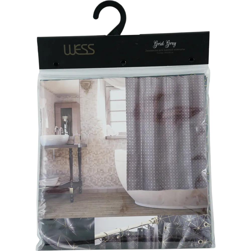 Штора для ванной Wess Grid Grey 180x200 см полиэстер цвет серый/жёлтый 82355501 STLM-2069817 - Вид №5