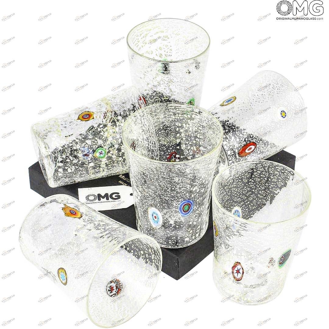 2178 ORIGINALMURANOGLASS Набор из 6 разноцветных стаканов - Sorrento Argento - Goto - муранское стекло 8 см 