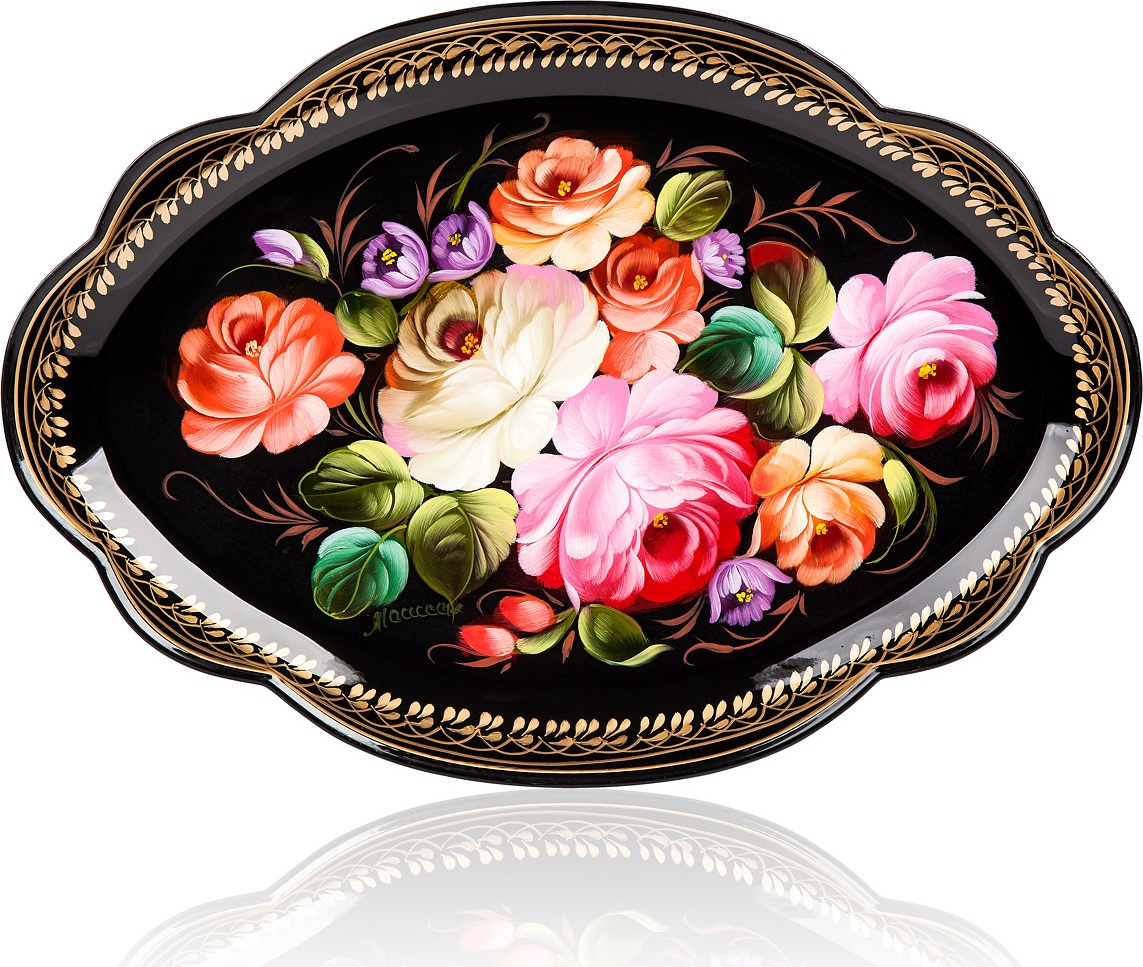 10618044 Жостовская фабрика декоративной росписи Поднос 32х22см НХПР "Радость" Сталь 