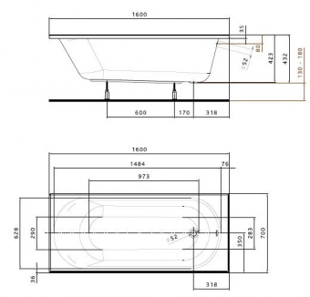 Акриловая ванна 160х70 KOLO Opal Plus XWP1260000  - Вид №1
