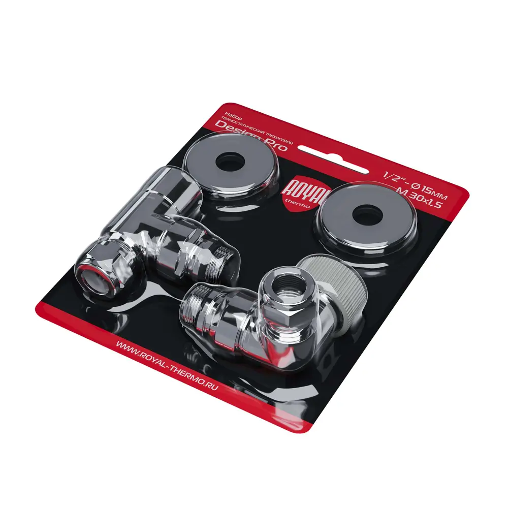 Термостатический комплект для радиатора трехосевой Royal Thermo Design Pro 1/2" латунь цвет хром STLM-2088802 - Вид №8