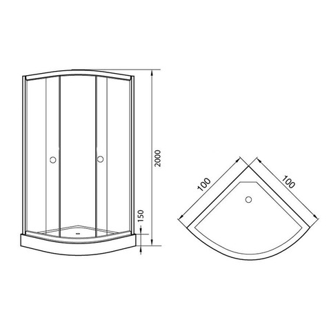 Orange E01-100TB Душевой уголок с поддоном 100х100х205 4MM прозрачный черный Хром sun-id-1517003 - Вид №4
