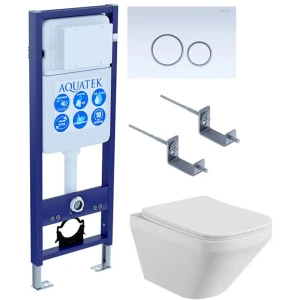 Комплект инсталляция с унитазом Aquatek Лира безободковый с микролифтом клавиша цвет белый