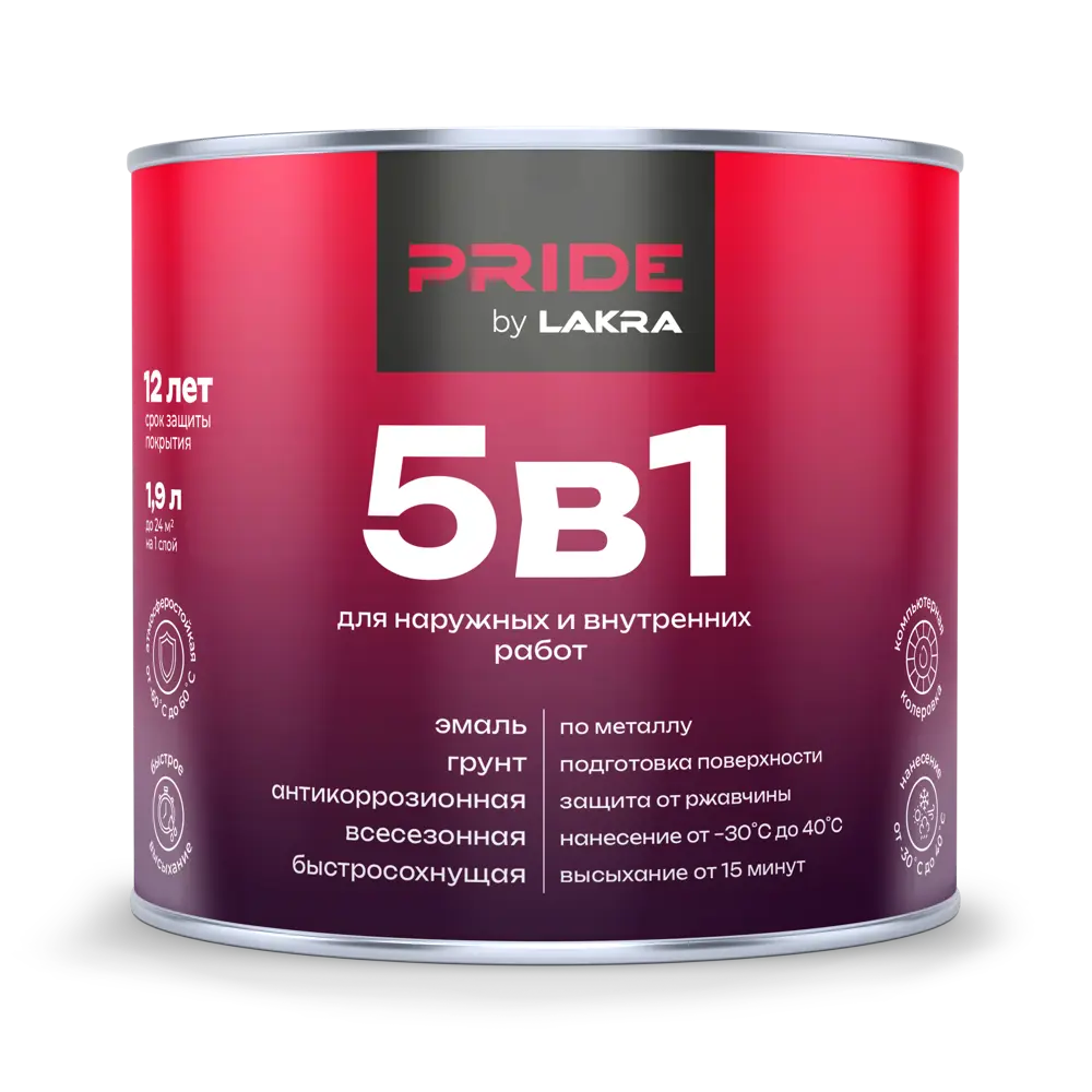 ЛАКРА Грунт-эмаль 5 в 1 для металла и дерева, черный мат 1.9 л 89410836 STLM-1575038 - Вид №1