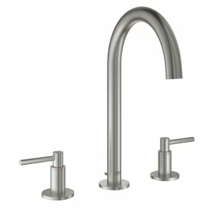 Смеситель GROHE Atrio New двухвентильный для раковины на 3 отверстия, монтаж на бортик, суперсталь (20009DC3)