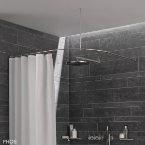 DSB550-1100K45 Квадрант штанги для душевой занавески с радиусом дуги 55 см, 110 x 110 см для приклеивания к стене PHOS