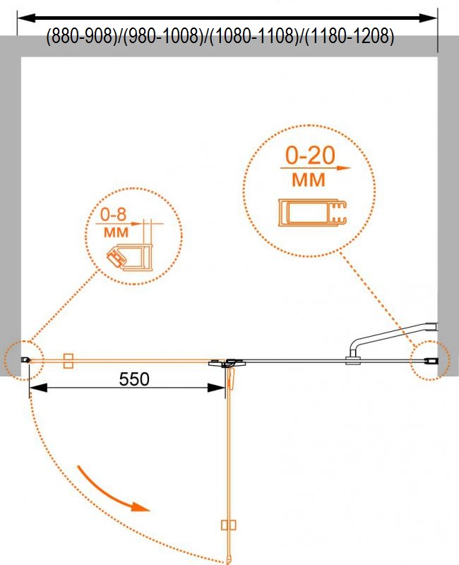 Душевая дверь в нишу CEZARES BERGAMO-W-B-12-110-C-Cr-L - Вид №1