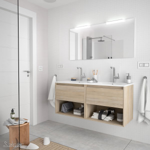 85023 SALGAR Комплект мебели для ванной NOJA 1200 1 ящик 1 место ДУБ КАЛЕДОНИЯ + Раковина + Зеркало + Свет Дуб Каледония