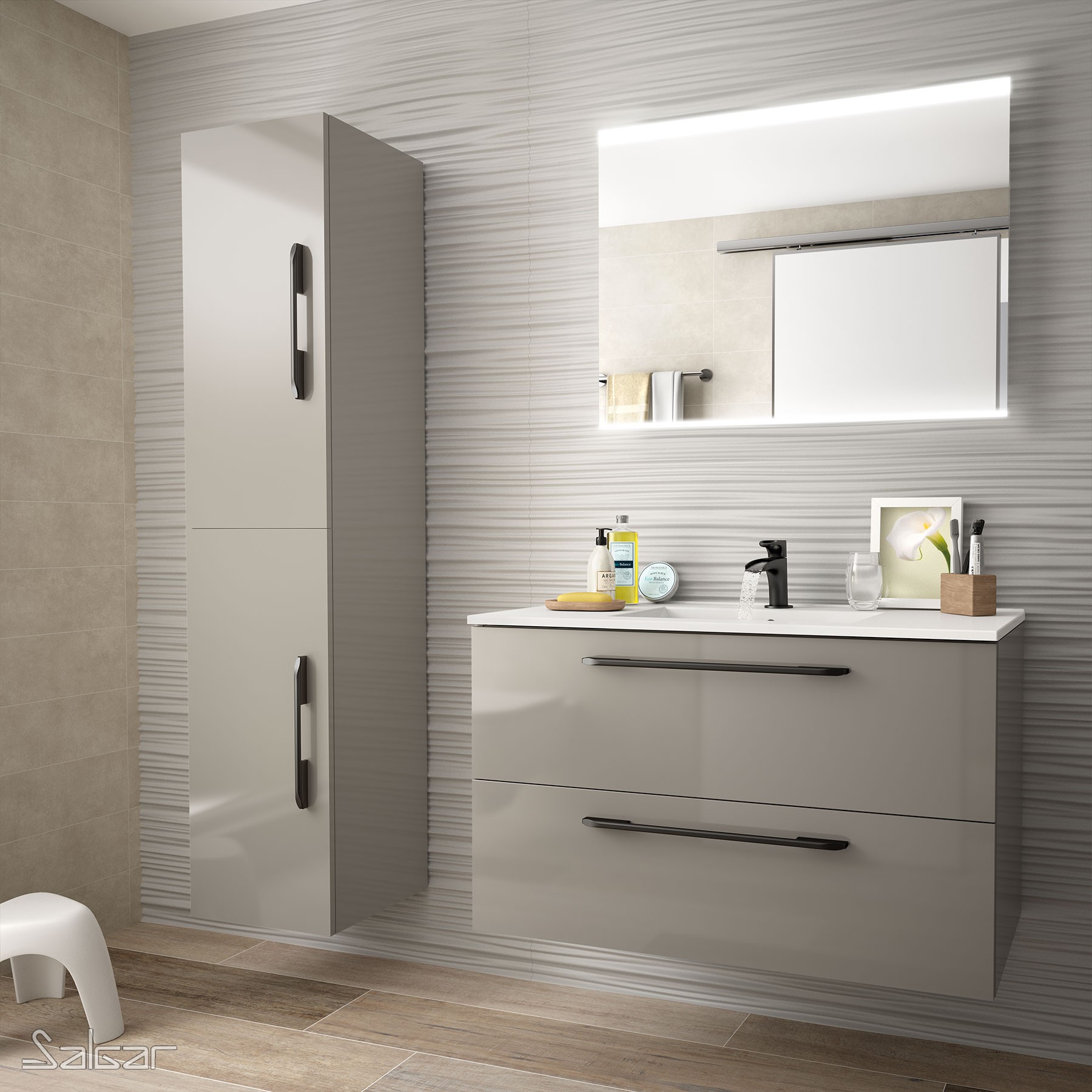 26819 SALGAR Колонна АЛЬЯНС 1600 2-дверная GLOSS TAUPE 350 x 1600 x 349 мм Глянцево-серо-коричневый  - Вид №3