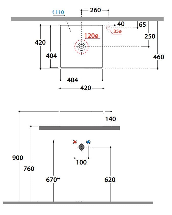 Керамическая столешница квадратная раковина Ceramica Globo плиты ARCH-00021574 - Вид №2