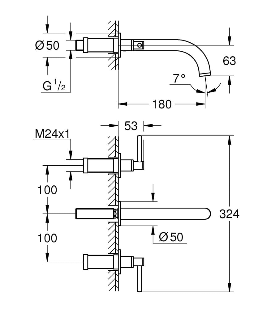 Настенный смеситель для раковины с отдельными розетками Grohe Атриум ARCH-00090101 - Вид №3