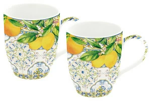 Кружки фарфоровые 2 шт 0,35 л бело-желтые "Цитрус. Капри" EASY LIFE ЦВЕТЫ 00-3973506 Белый;желтый