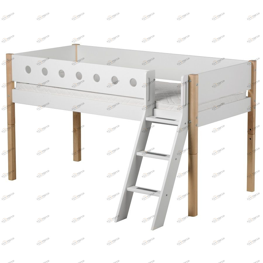 Кровать Flexa White с наклонной лестницей, 200 см, белая лакированная 801731195