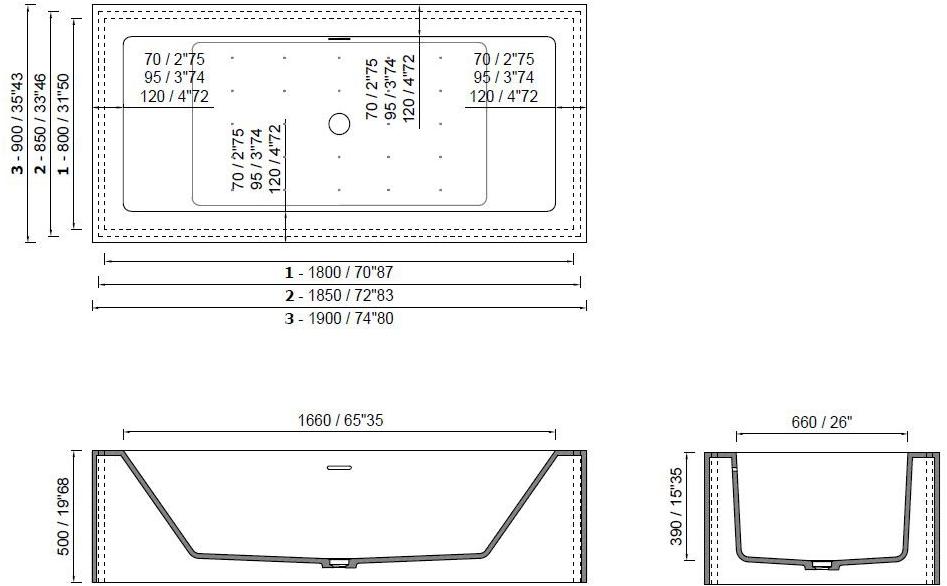 MOMA Design Прямоугольная отдельно стоящая ванна на заказ Platinum Plt0208b - Вид №1