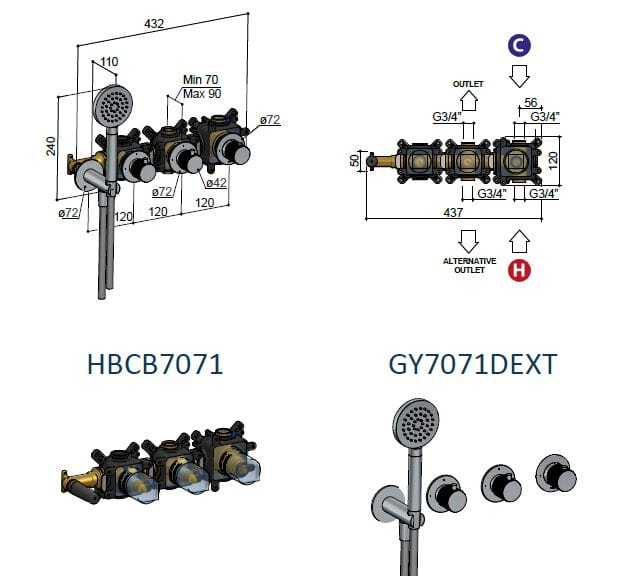 Латунный термостатический набор для душа с ручным душем Hotbath Guy ARCH-00067843 - Вид №2