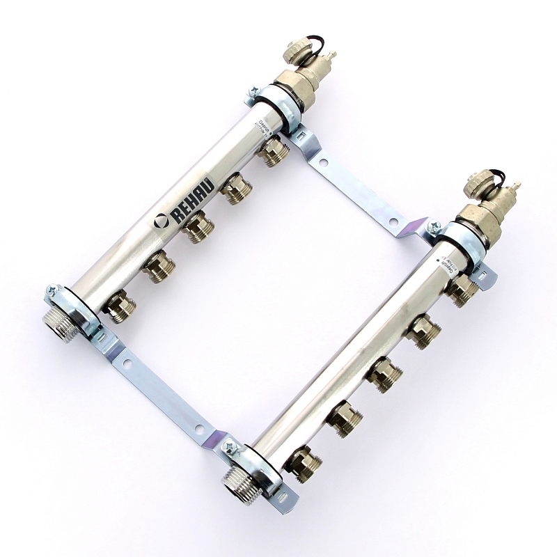 Коллекторная группа из нержавеющей стали с воздухоотводчиком REHAU 1"х3/4" 5 вых HLV 110207 - Вид №2