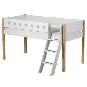 Кровать Flexa White с наклонной лестницей, 190 см, белая лакированная