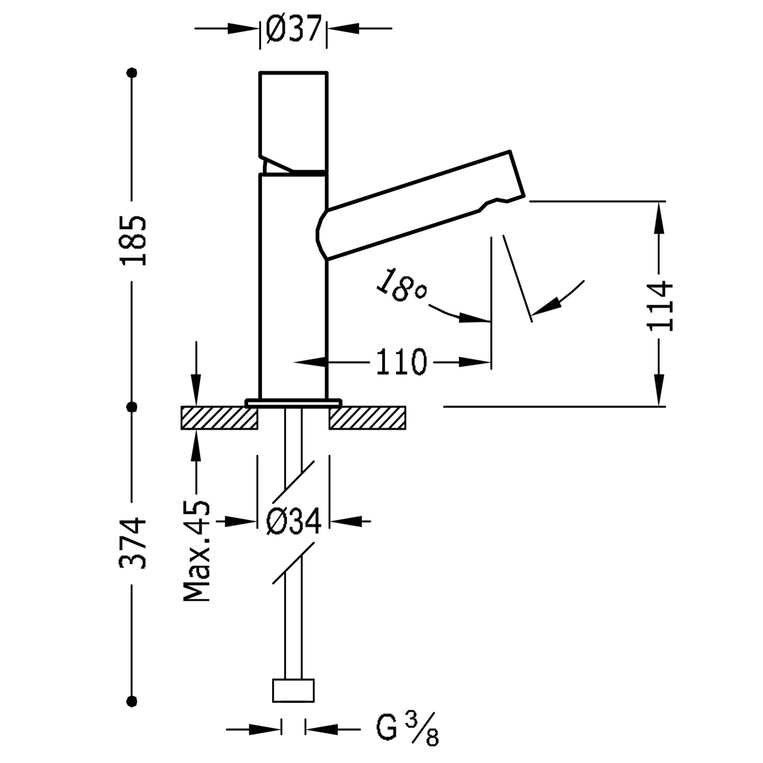 МАКСИМАЛЬНЫЙ смеситель с одной ручкой для умывальника с автоматическим сливом.-06110301D TRES  - Вид №1