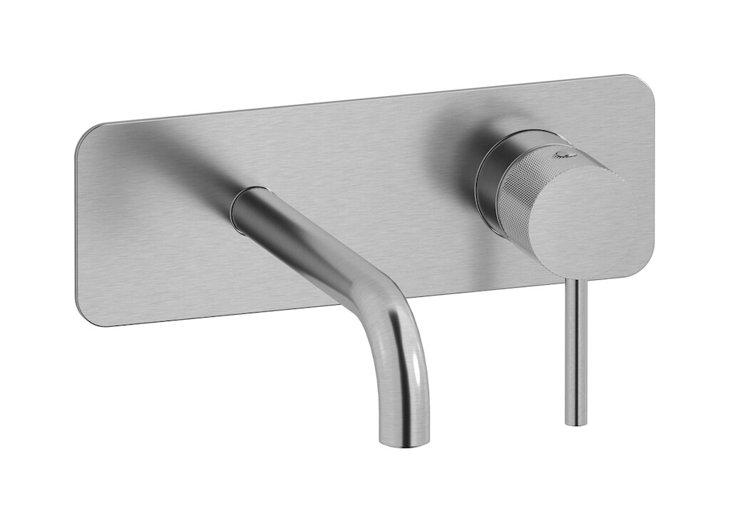 Встроенный в стену смеситель для раковины на 2 отверстия в комплекте с донным клапаном. WE ARE IB id206ss Brushed Nickel Industria