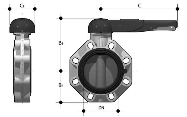 SANIT AKAL10062 Универсальный промышленный / Химико-конец дроссельный клапан FK, ХПВХ, ручной рычаг  - Вид №1