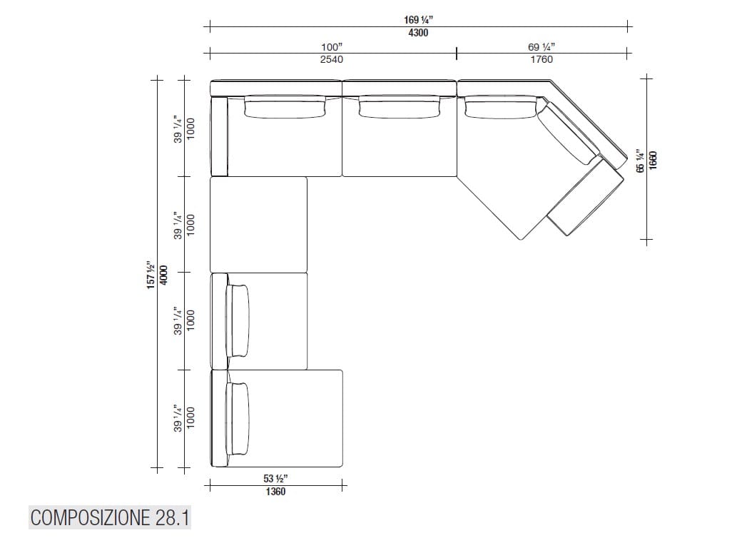 Угловой диван из ткани с полуостровом Lema Venise ARCH-00125173 - Вид №49