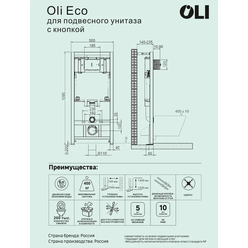 Комплект инсталляции Oli 80 Eco с унитазом тип ободка закрытый Sensea Favori STLM-2102173 - Вид №3