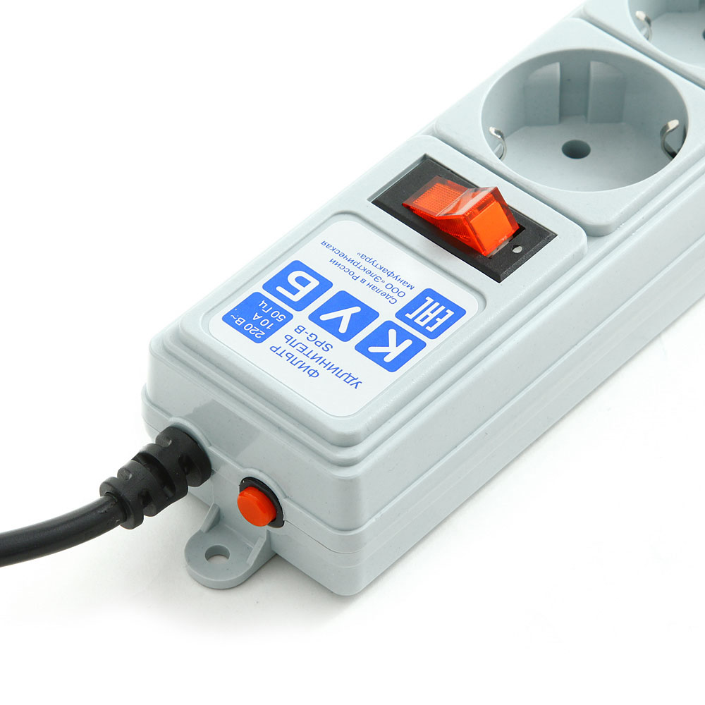 SPG-B-10 Surge protector power cube b 3.0 m 5 outlets (gray) 10a / 2.2kw Электрическая мануфактура Santreyd  - Вид №1
