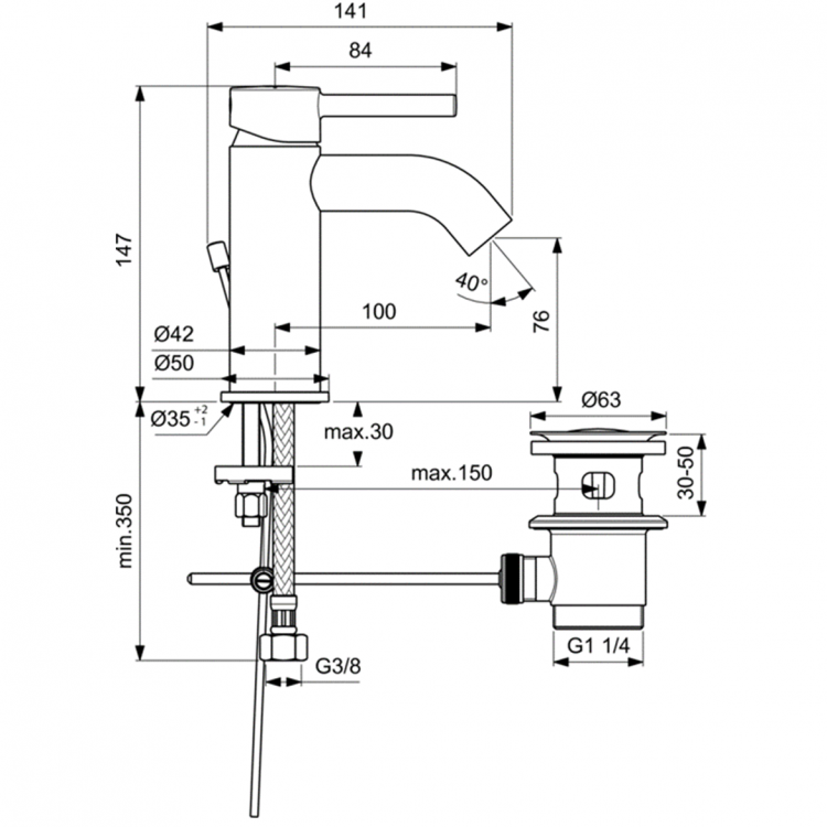 BC203U5 Смеситель для раковины Ideal Standard CERALINE - Вид №1