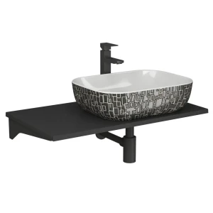 91826046 Комплект BAUEDGE: Столешница кварц 80 см с кронштейн, раковина Stil Black White белая/черная, смеситель Hotel Black, вып STLM-1339373