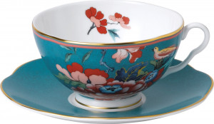 10671575 Wedgwood Чашка чайная с блюдцем Wedgwood Пионы 200мл (зеленая) Фарфор костяной