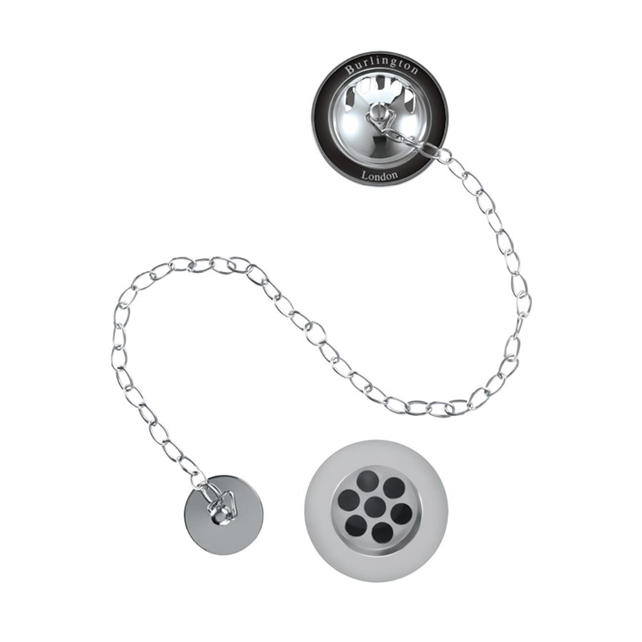 Burlington Перелив для ванны Burlington, Plug & Chain Хром с черной керамикой W3 BLA 