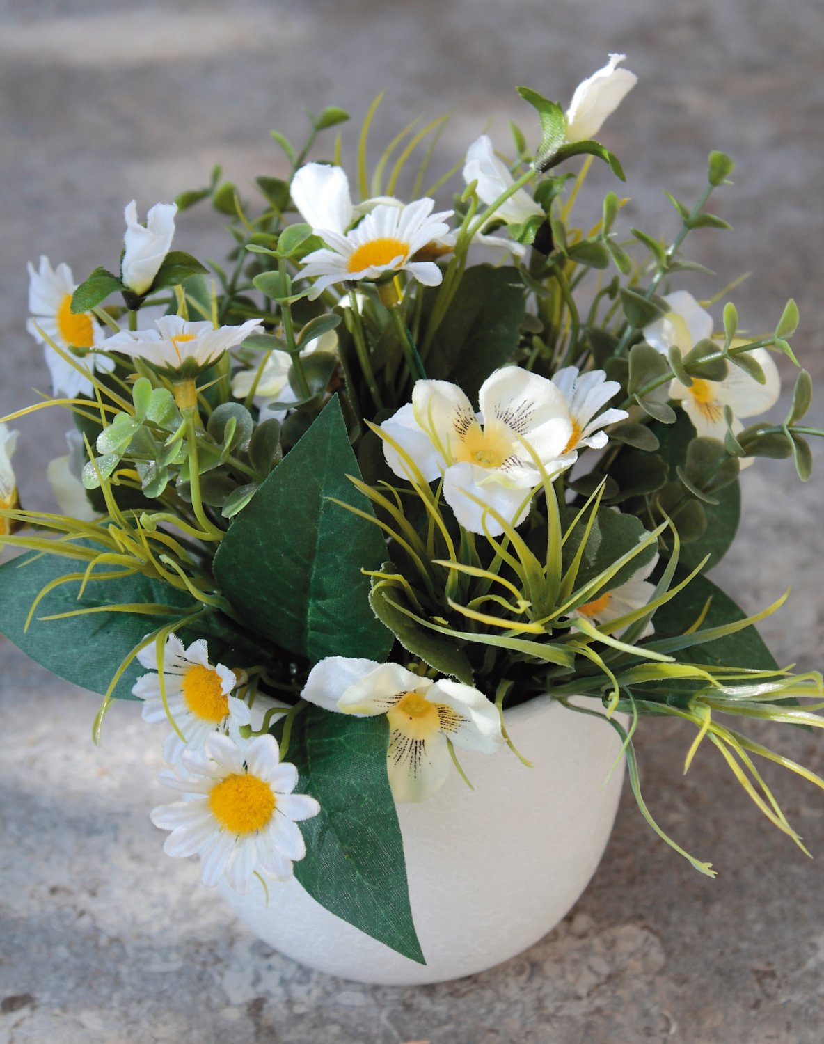 3846 708 a3 Букет цветов из шелка, в горшке, 21 см, бело-зеленый H-andreas 