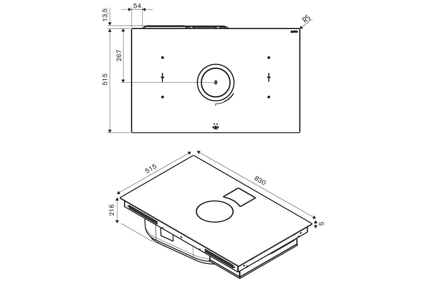 Индукционная плита из стеклокерамики со встроенной вытяжкой класса A+ Bertazzoni P804ICH2M37NT ARCH-00052229 - Вид №4