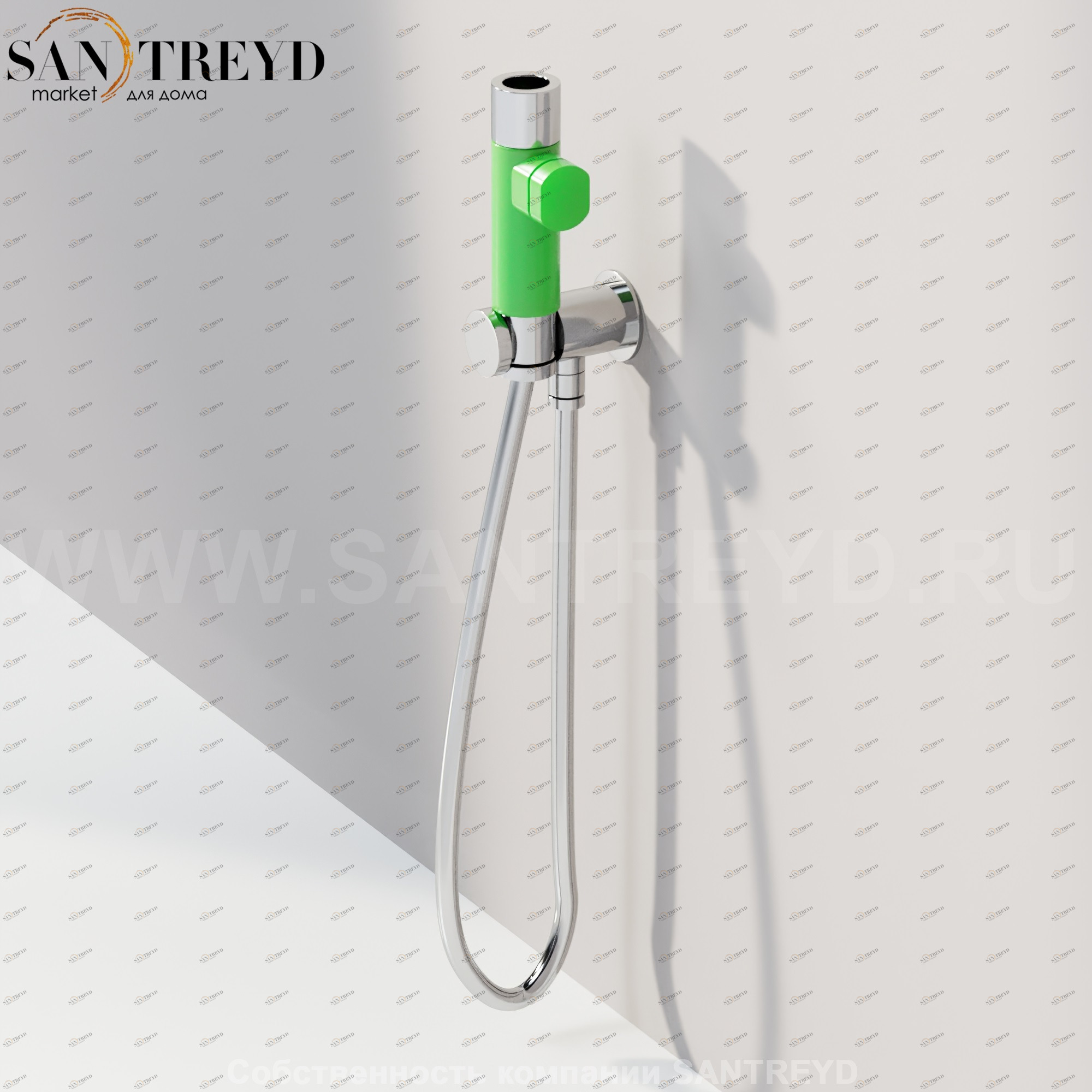 Agape HYDRO Гигиенический душ для биде хромированный с зеленой вставкой CRUB0916L