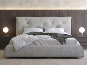 Кожаная двуспальная кровать-контейнер с мягким изголовьем