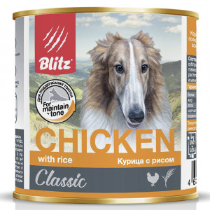 ПР0055600 Корм для собак Classic курица, рис банка 750г Blitz