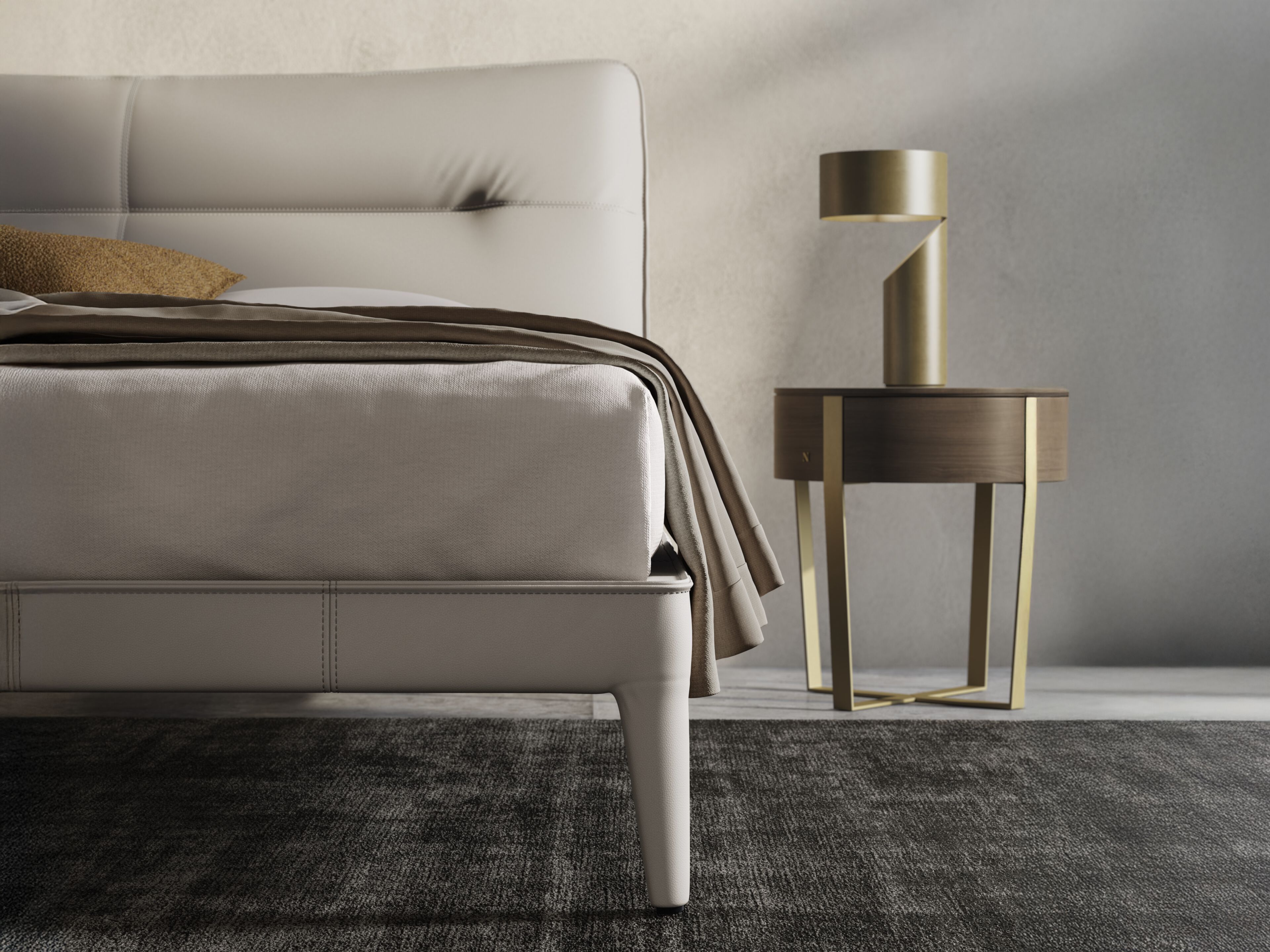 Односпальная кровать из кожи и ткани с мягким изголовьем Natuzzi Italia VENERE ARCH-00099888 - Вид №3