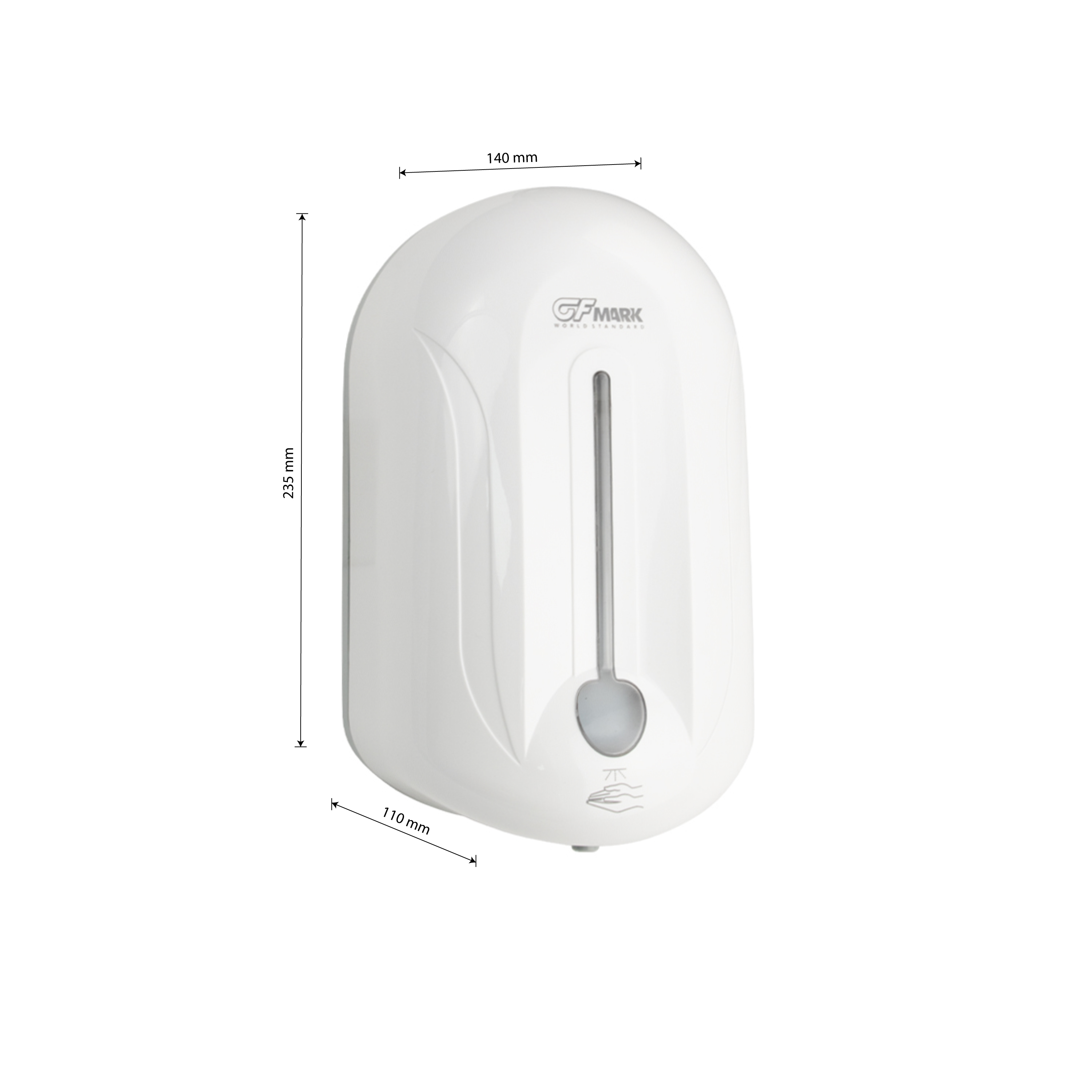 GFmark - Дозатор сенсорный для дезинфекции, пластик АБС, белый, с полоской, 1000 мл, код: 717  - Вид №7