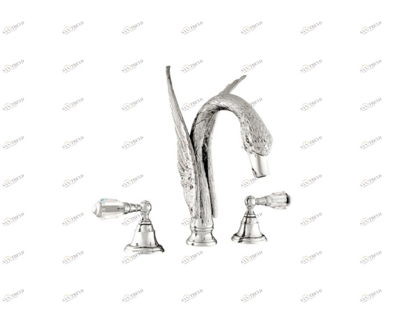 039651.D00.00 Раковина с тремя отверстиями и кристаллами Swarovski Золото 24К Mestre Swan